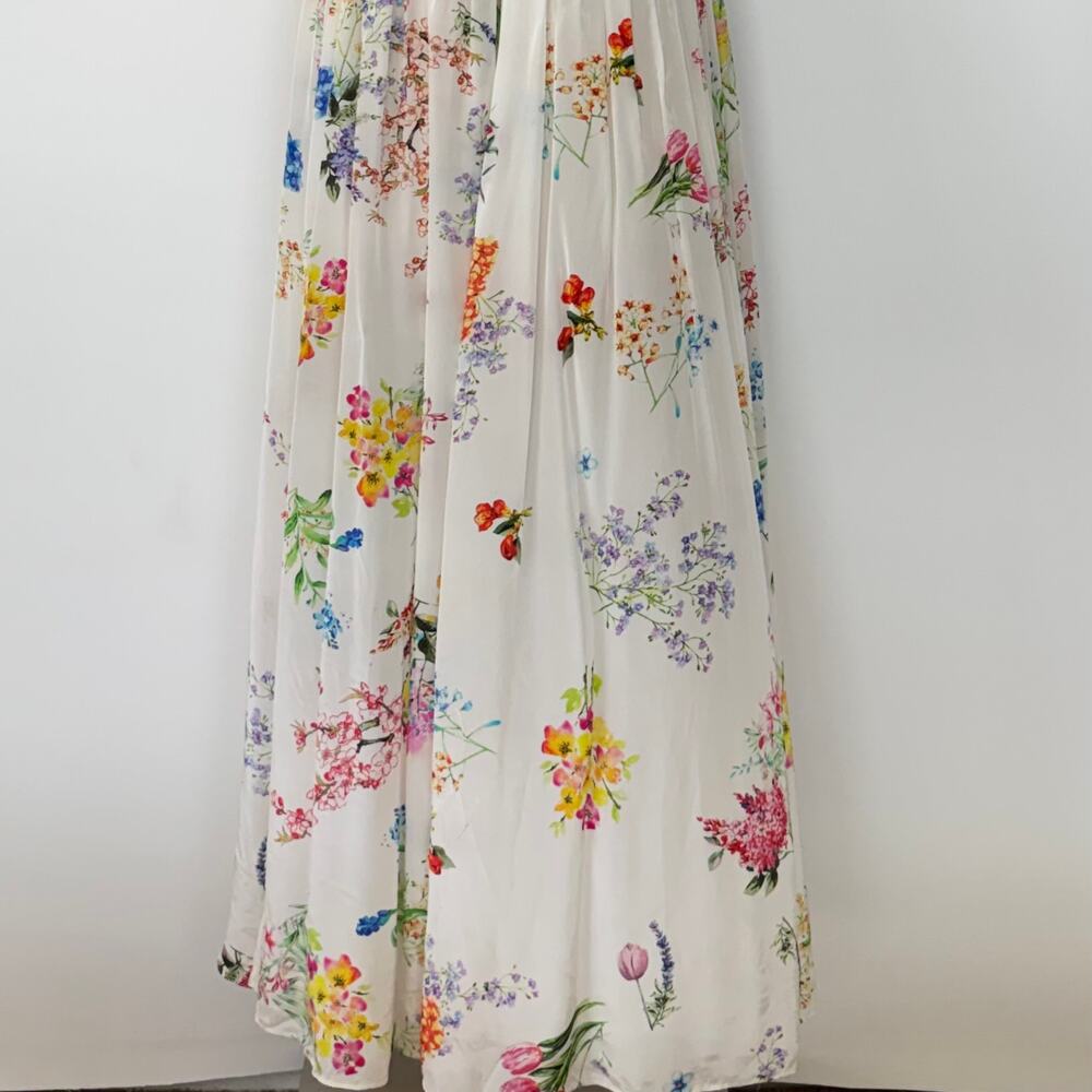 Rococo Sand Satin Kimono Coverup Tiered Ruffle Maxi Open-Front Duster Topper S - Picture 9 of 13